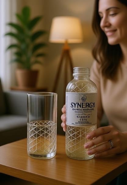 Broken Arrow Glass Recycling upcycled clear glass tumbler with embossed flower of life pattern on a wooden table